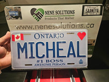 Load image into Gallery viewer, Ontario Heart License Plate Personalized Custom Text Aluminum Name Plate Display Gift