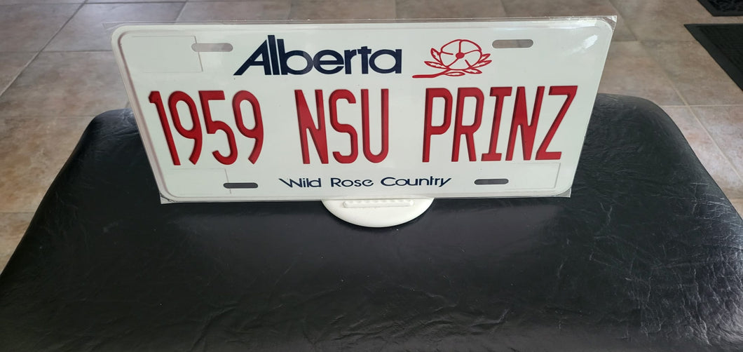 1959 NSU PRINZ : Custom Car Alberta For Off Road License Plate Souvenir Personalized Gift Display