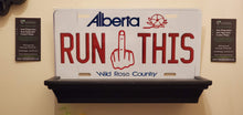Load image into Gallery viewer, RUN THIS (Alberta) : Custom Car Plate Alberta For Novelty Souvenir Gift Display Special Occasions Mancave Garage Office Windshield
