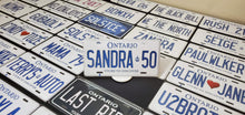 Load image into Gallery viewer, *SANDRA 50* : Personalized Name Plate: Souvenir/Gift Plate in Car Size