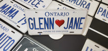 Load image into Gallery viewer, Custom Car License Plate: Glenn <3 Jane