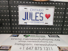 Load image into Gallery viewer, JULES  : Custom Car Plate Ontario For Novelty Souvenir Gift Display Special Occasions Mancave Garage Office Windshield
