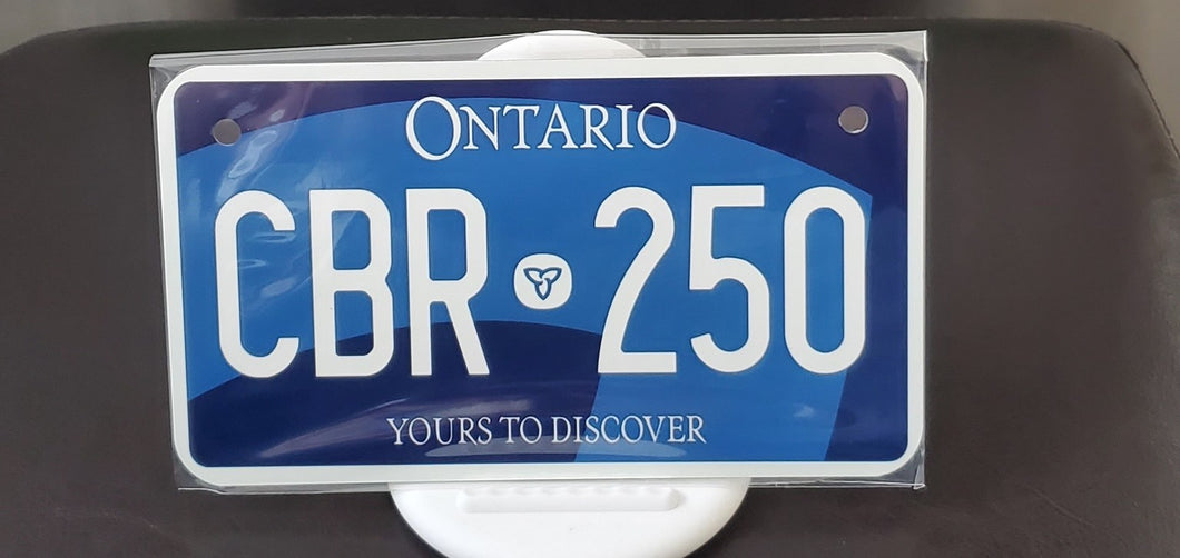 CBR 250 : Custom Bike Plate Ontario For Novelty Souvenir Gift Display Special Occasions Mancave Garage Office Windshield