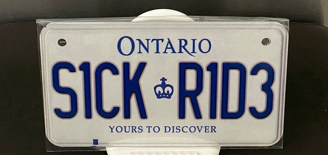 S1CK R1D3 : Custom Bike Plate Ontario For Novelty Souvenir Gift Display Special Occasions Mancave Garage Office Windshield