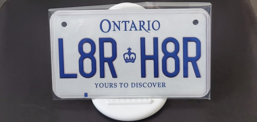 L8R H8R : Custom Bike Plate Ontario For Novelty Souvenir Gift Display Special Occasions Mancave Garage Office Windshield