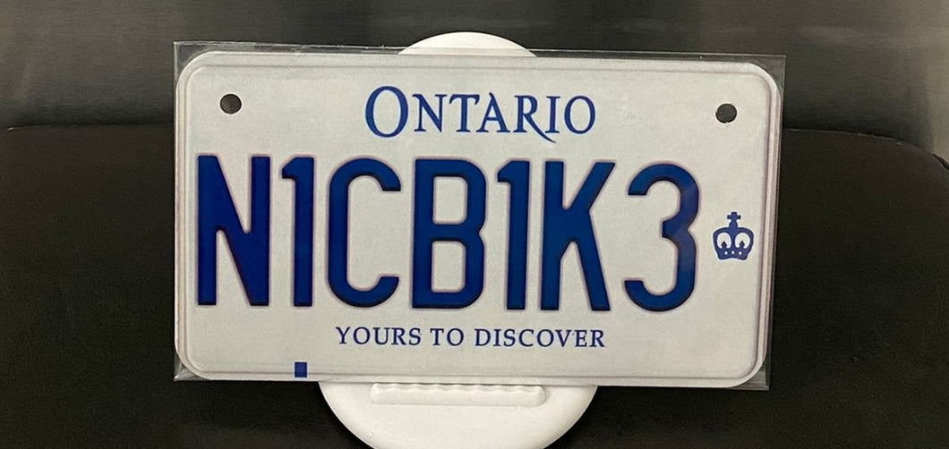 N1CB1K3 : Custom Bike Plate Ontario For Novelty Souvenir Gift Display Special Occasions Mancave Garage Office Windshield