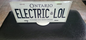 ELECTRIC LOL : Custom Car Plate Ontario For Novelty Souvenir Gift Display Special Occasions Mancave Garage Office Windshield