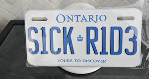 SICK R1D3 - White : Custom Bike Plate Ontario For Novelty Souvenir Gift Display Special Occasions Mancave Garage Office Windshield