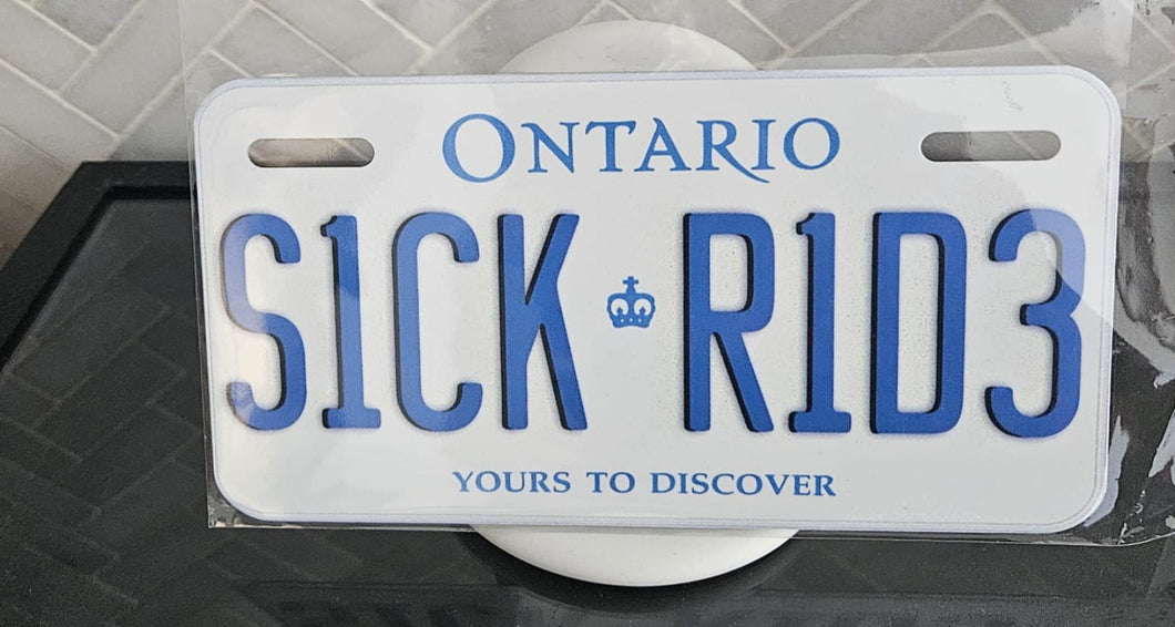 SICK R1D3 - White : Custom Bike Plate Ontario For Novelty Souvenir Gift Display Special Occasions Mancave Garage Office Windshield