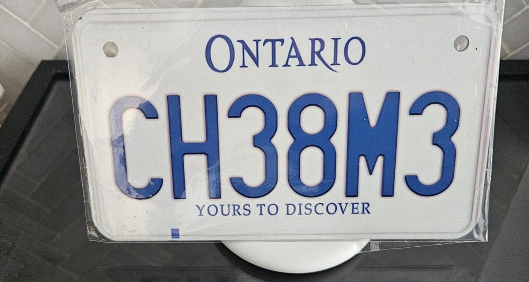 CH38M3 : Custom Bike Plate Ontario For Novelty Souvenir Gift Display Special Occasions Mancave Garage Office Windshield