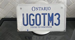 UG0TM3: Custom Bike Plate Ontario For Novelty Souvenir Gift Display Special Occasions Mancave Garage Office Windshield