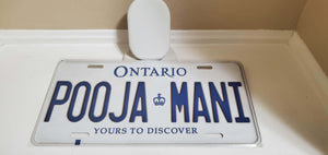 *POOJA MANI* Customized Ontario Car Plate Size Novelty/Souvenir/Gift Plate
