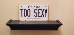 TOO SEXY :  Custom Bike Plate Ontario For Novelty Souvenir Gift Display Special Occasions Mancave Garage Office Windshield