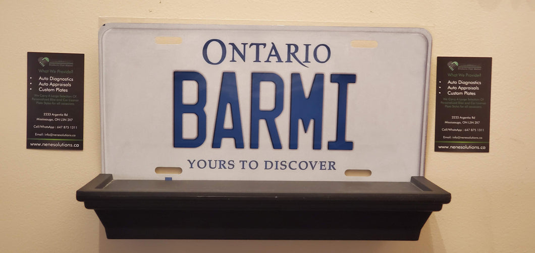 BARMI : Custom Car Plate Ontario For Novelty Souvenir Gift Display Special Occasions Mancave Garage Office Windshield