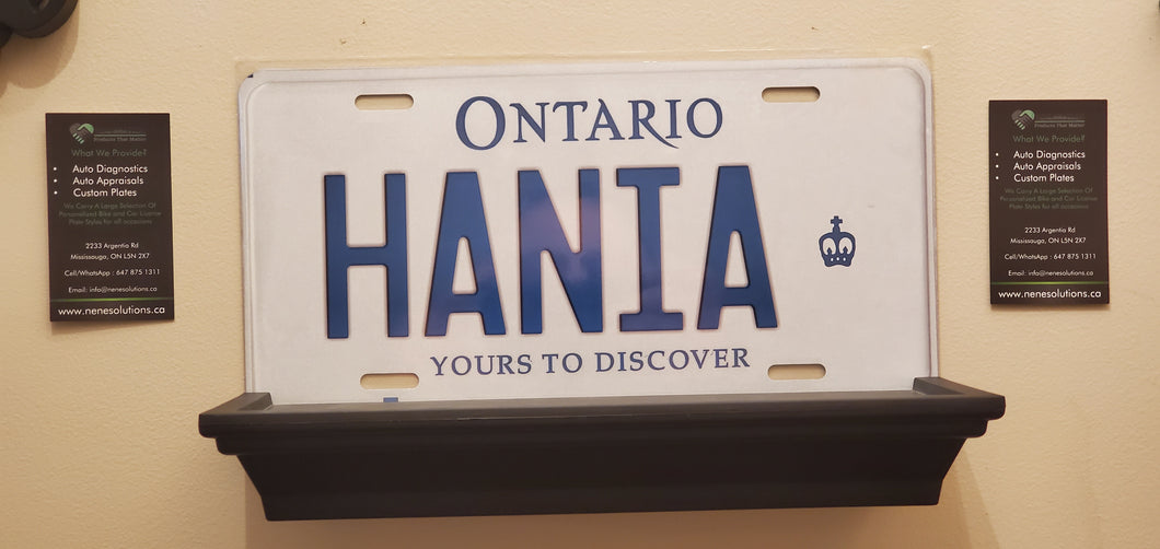 *HANIA* : Personalized Name Plate:  Souvenir/Gift Plate in Car Size