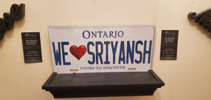 *WE<3SRIYANSH * : Personalized Name Plate:  Souvenir/Gift Plate in Car Size