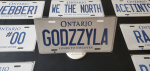 GODZZYLA  : Custom Car Plate Ontario For Novelty Souvenir Gift Display Special Occasions Mancave Garage Office Windshield