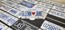 Load image into Gallery viewer, Custom Car License Plate: Glenn &lt;3 Jane
