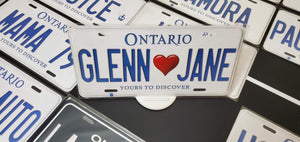 Custom Car License Plate: Glenn <3 Jane