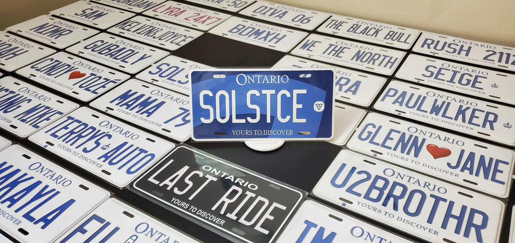 Custom Ontario Blue Car License Plate: SOLSTCE