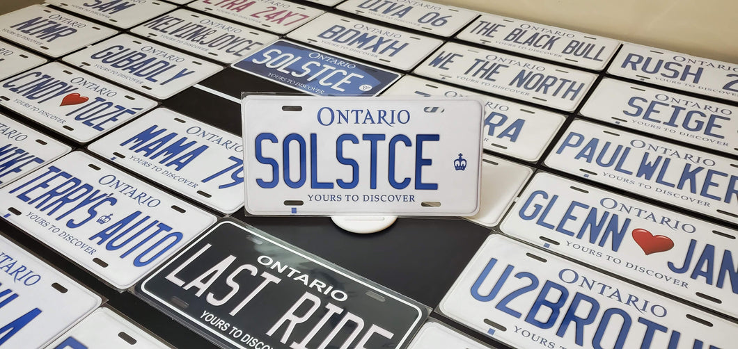 Custom Ontario White Car License Plate: SOLSTCE