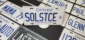 Custom Ontario White Car License Plate: SOLSTCE