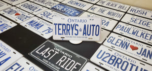 Custom Ontario White Car License Plate: TERRY'S AUTO