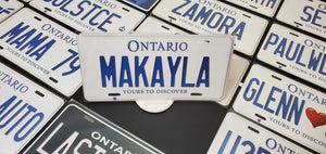 Custom Ontario White Car License Plate: Makayla