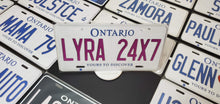 Load image into Gallery viewer, Custom Ontario White Car License Plate with Colored Font: LYRA 24X7
