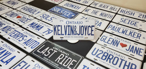 Custom Ontario White Car License Plate: Kelvin& Joyce