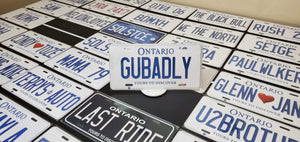 Custom Ontario White Car License Plate: Gubadly