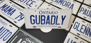 Custom Ontario White Car License Plate: Gubadly