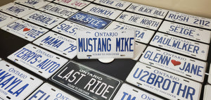 Custom Ontario White Car License Plate: Mustang Mike