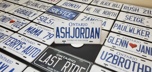 Custom Ontario White Car License Plate: Ashjordan