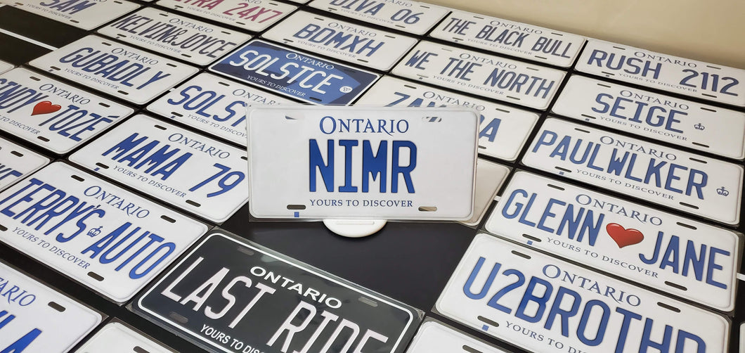 Custom Ontario White Car License Plate: Nimr