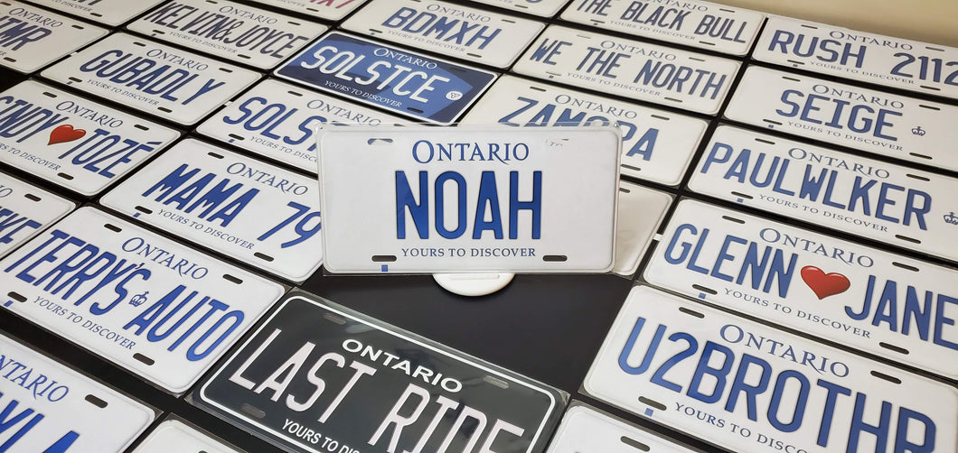 Custom Ontario White Car License Plate: Noah