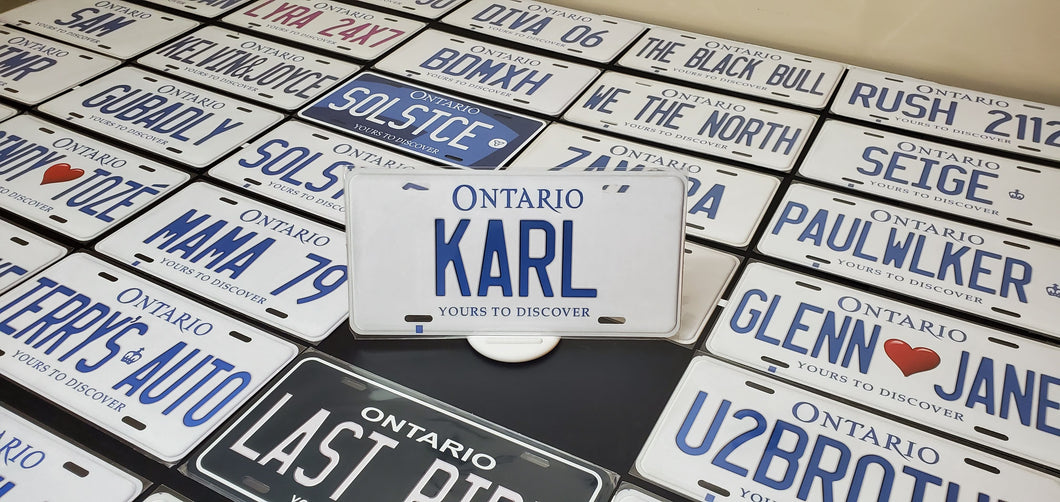 Custom Ontario White Car License Plate: Karl