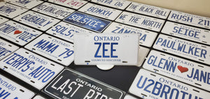 Custom Ontario White Car License Plate: Zee