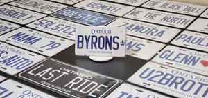 Custom Ontario White Motorcycle License Plate: Byrons