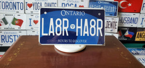 LA8R HA8R : Custom Bike Plate Ontario For Novelty Souvenir Gift Display Special Occasions Mancave Garage Office Windshield