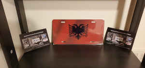 Red Albania flag- BLACK 2 EAGLE Symbol : Custom Car Ontario For Off Road License Plate Souvenir Personalized Gift Display
