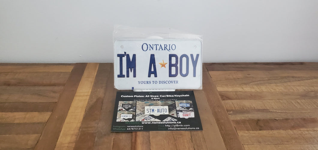 I'M A B0Y : Custom Bike Plate Ontario For Novelty Souvenir Gift Display Special Occasions Mancave Garage Office Windshield