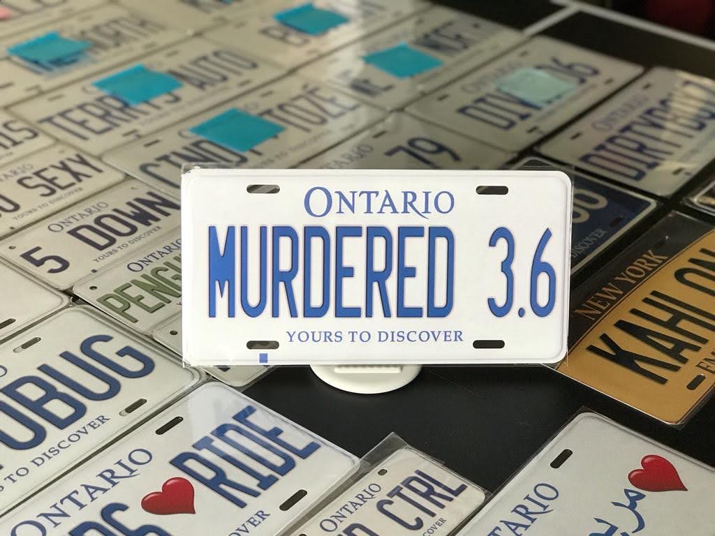 *MURDERED 3.6* : Personalized Name Plate:  Souvenir/Gift Plate in Car Size