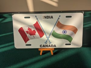 *Canada-India* Dual Flag with Poles: Car Plate Size for Novelty/Souvenir/Gift