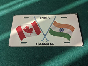 *Canada-India* Dual Flag with Poles: Car Plate Size for Novelty/Souvenir/Gift