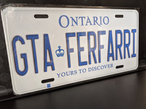 *GTA FERFARRI* Customized Ontario Car Plate Size Novelty/Souvenir/Gift Plate