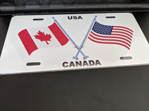 Canada-USA Dual Flag with Poles : Custom Car Usa/CanadaFor Off Road License Plate Souvenir Personalized Gift Display