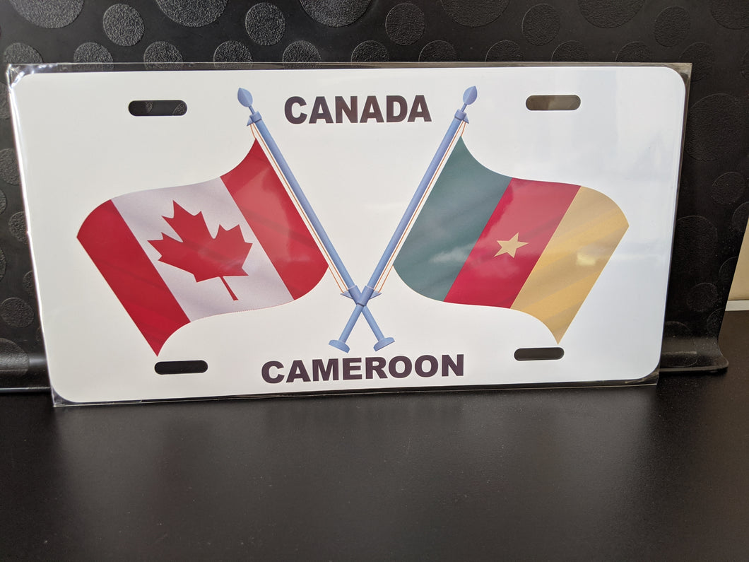 *Canada-Cameroon* Dual Flag with Poles: Car Plate Size for Novelty/Souvenir/Gift